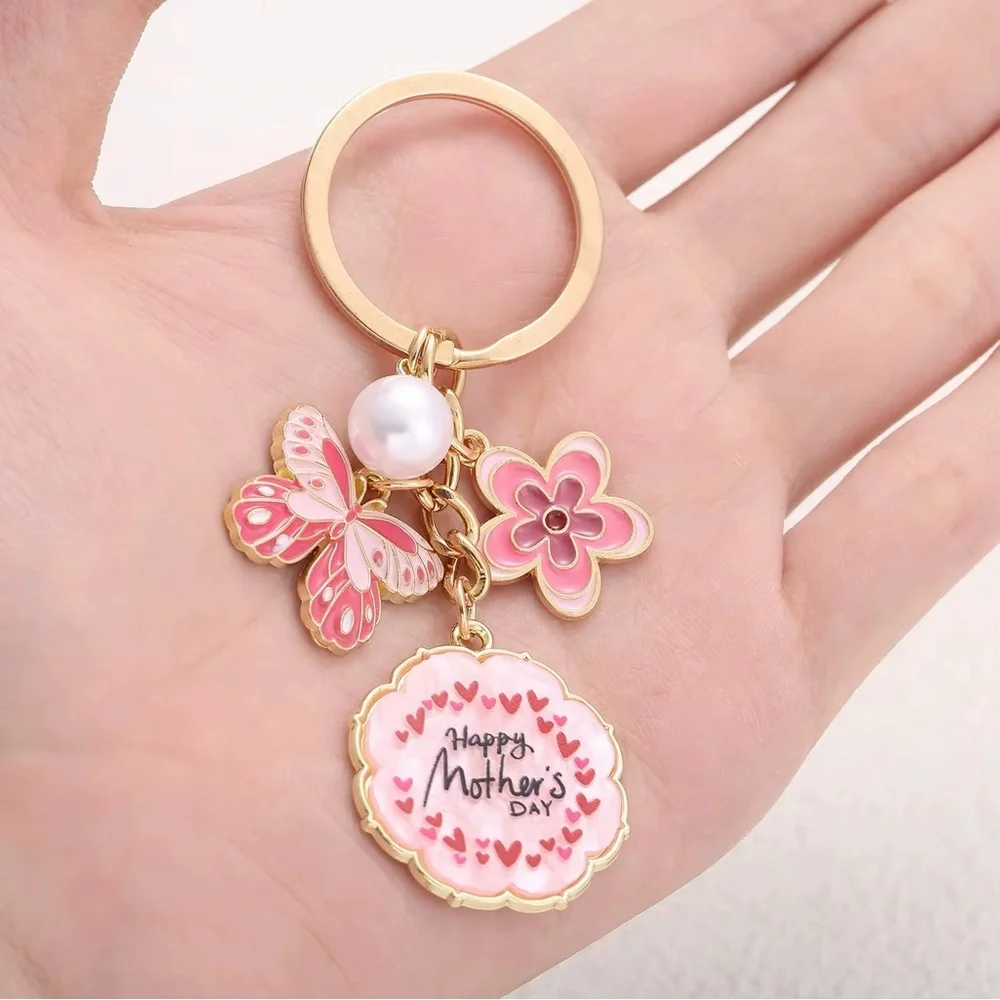 🌸Mother's Day Special 🌸Pink Butterfly Floral Pearl Keychain with Pink Charms